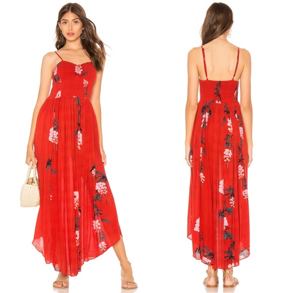 Free People Beau Smocked Printed Slip Dress in Red - Picture 12 of 12